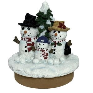 Vintage Candle Jar Topper Snowman Family by Our America Gift White Multicolor